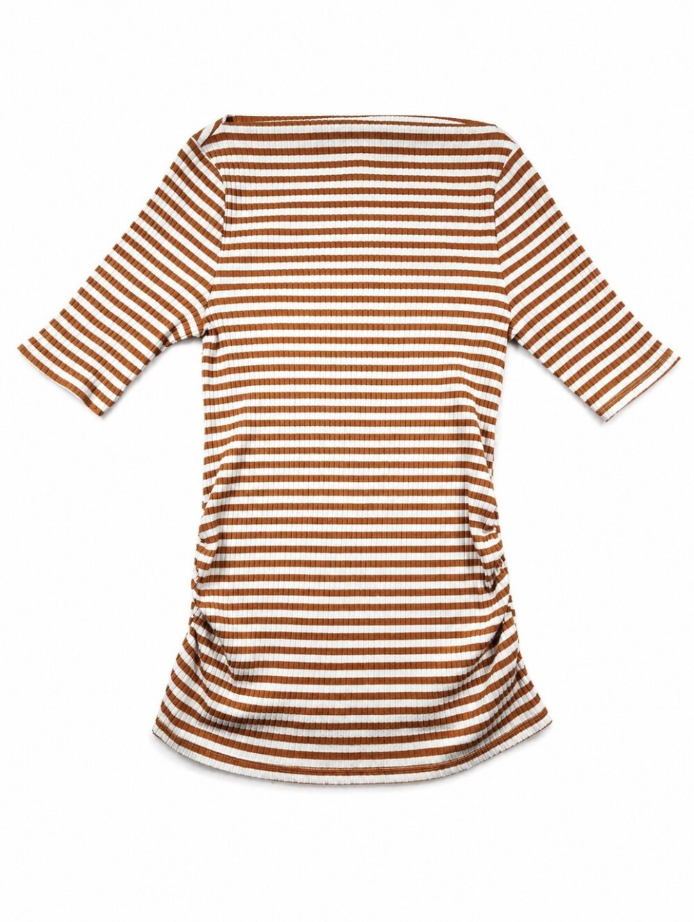 Old Navy Maternity Ribbed Stripe Boat Neck Ruched 3/4 Sleeve Top M